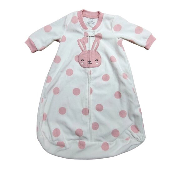 Carter's Fleece Baby Sleep Sack White W/ Pink Bunny & Polka Dots Size 0-3 Months - Picture 1 of 5